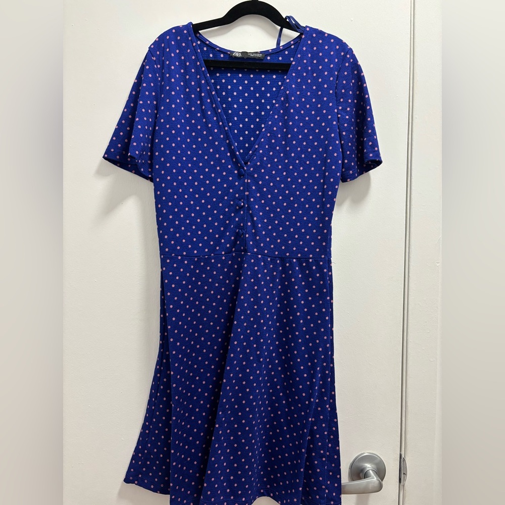 Zara Navy polka dot dress